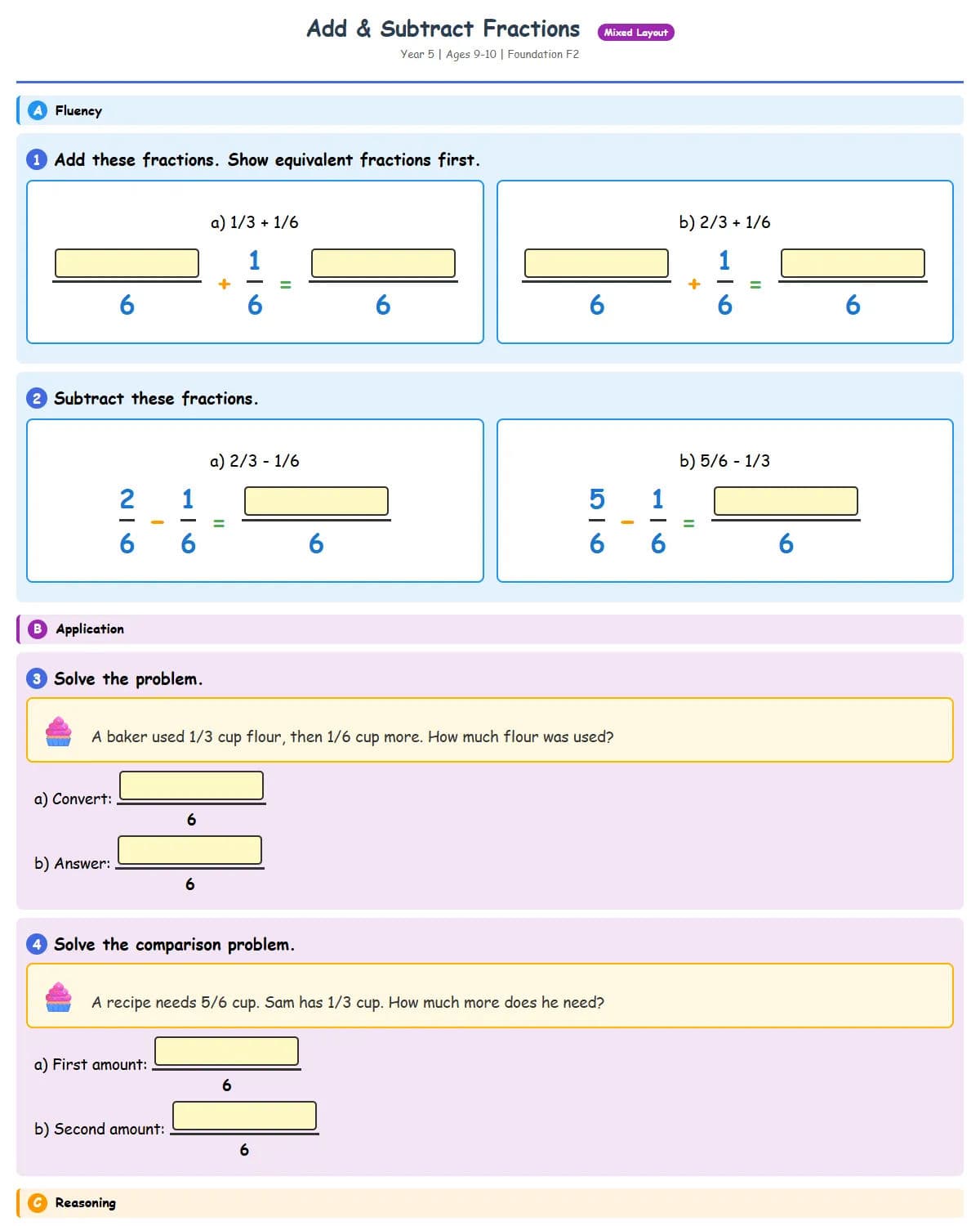 Add & Subtract Fractions (Foundation 2 - Baking Theme)