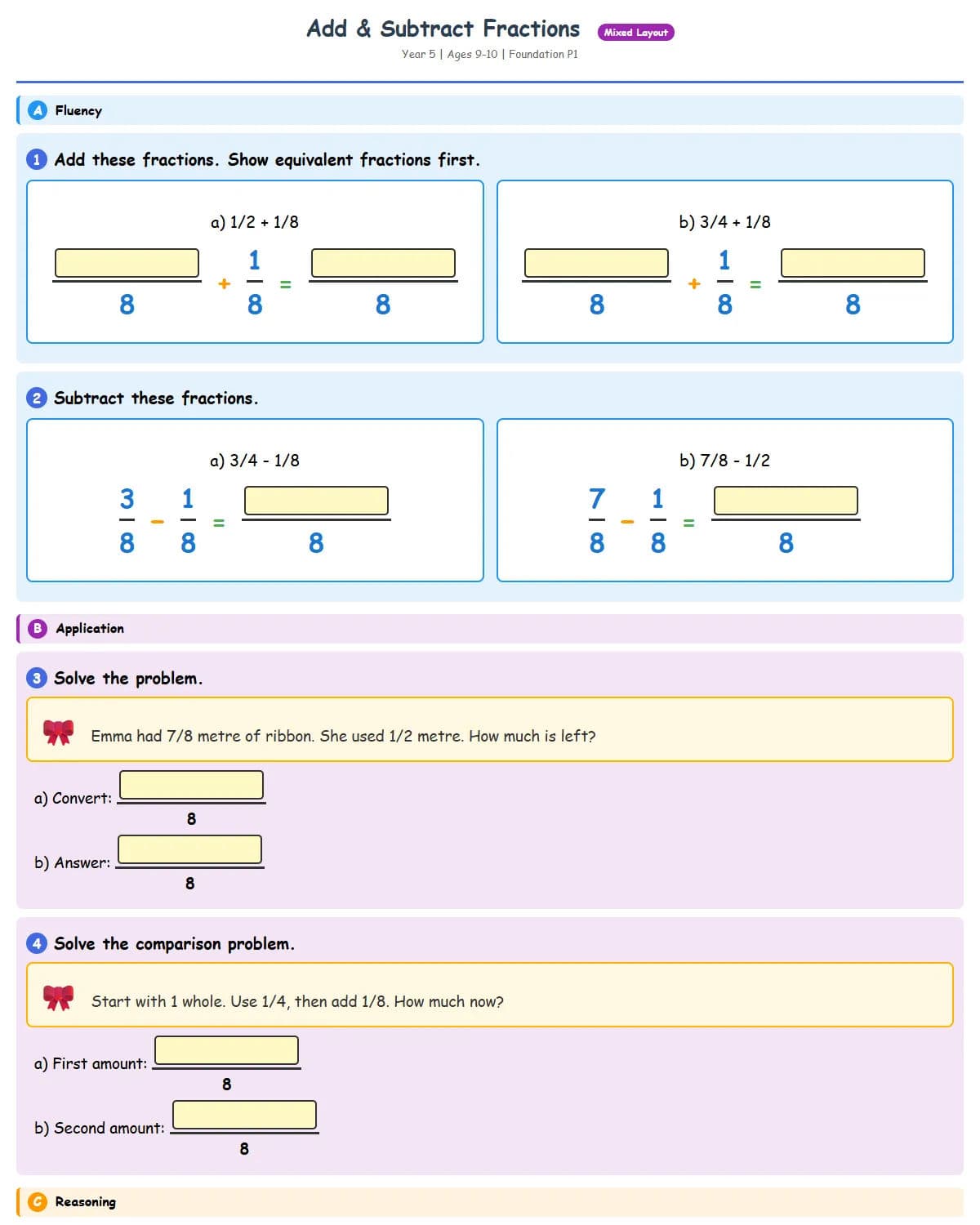 Add & Subtract Fractions (Practice 1 - Craft Theme)