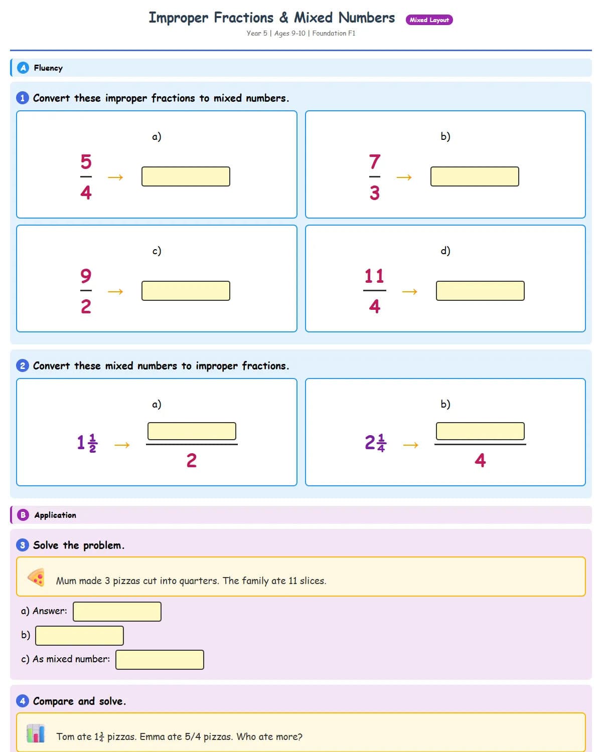 Improper Fractions & Mixed Numbers (Foundation 1)