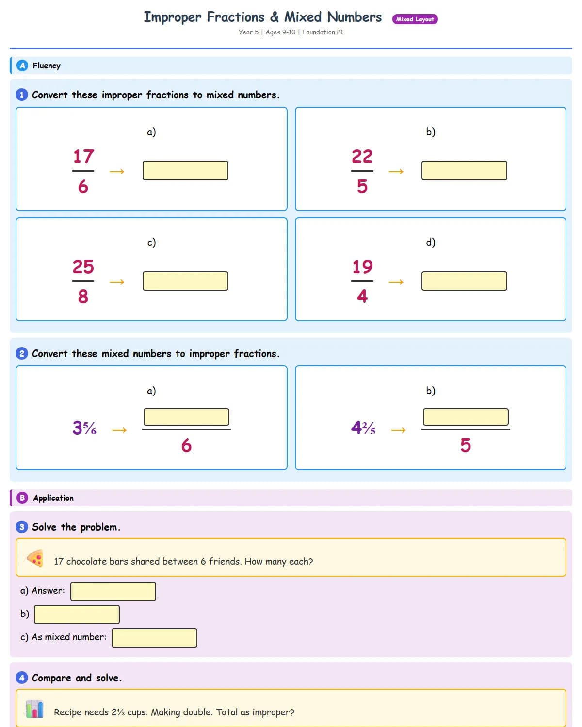 Improper Fractions & Mixed Numbers (Practice 1)