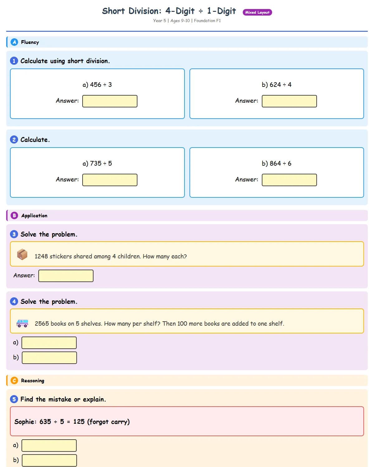 Short Division: 4-Digit ÷ 1-Digit (Foundation 1)