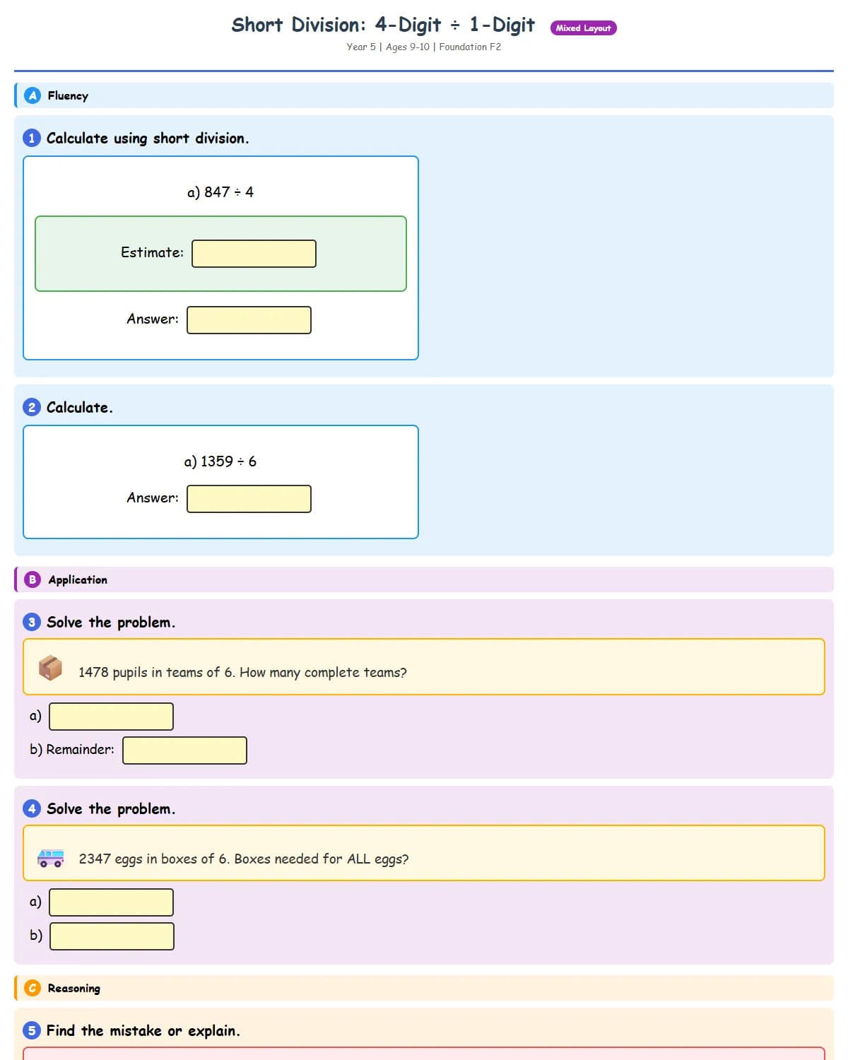 Short Division: 4-Digit ÷ 1-Digit (Foundation 2)