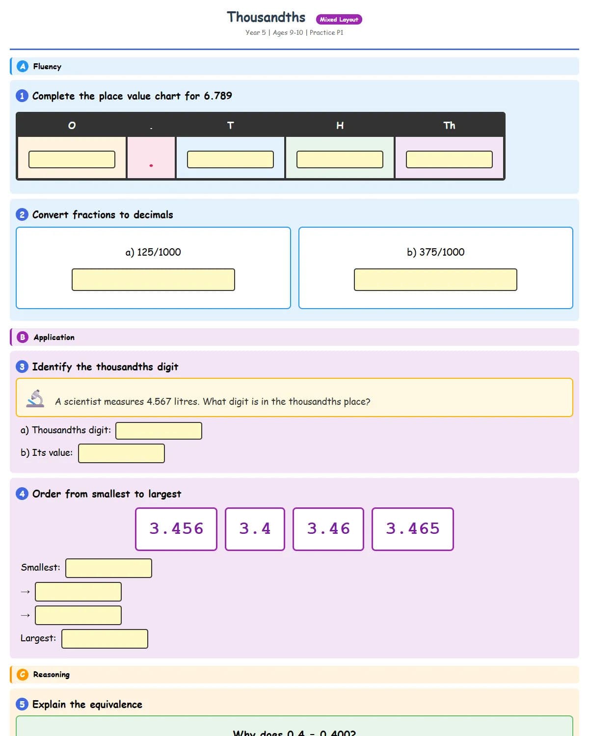 Thousandths (Practice 1 - Science Theme)