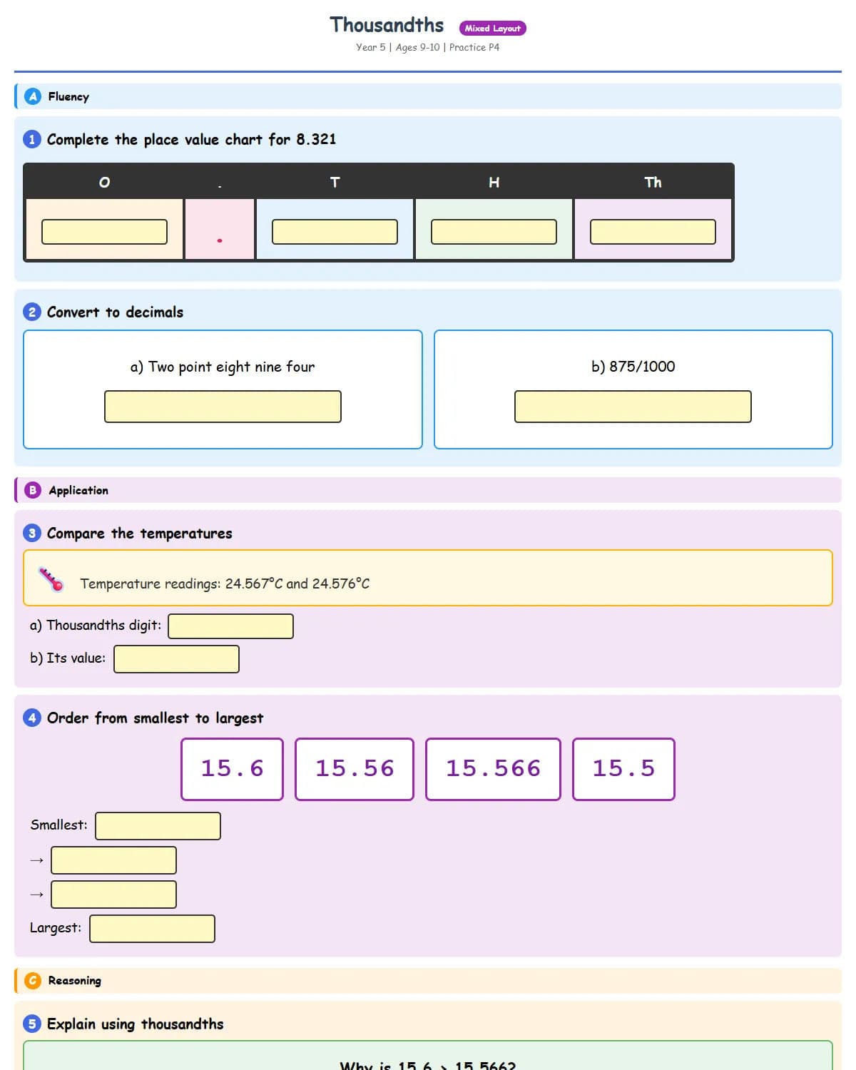 Thousandths (Practice 4 - Weather Theme)